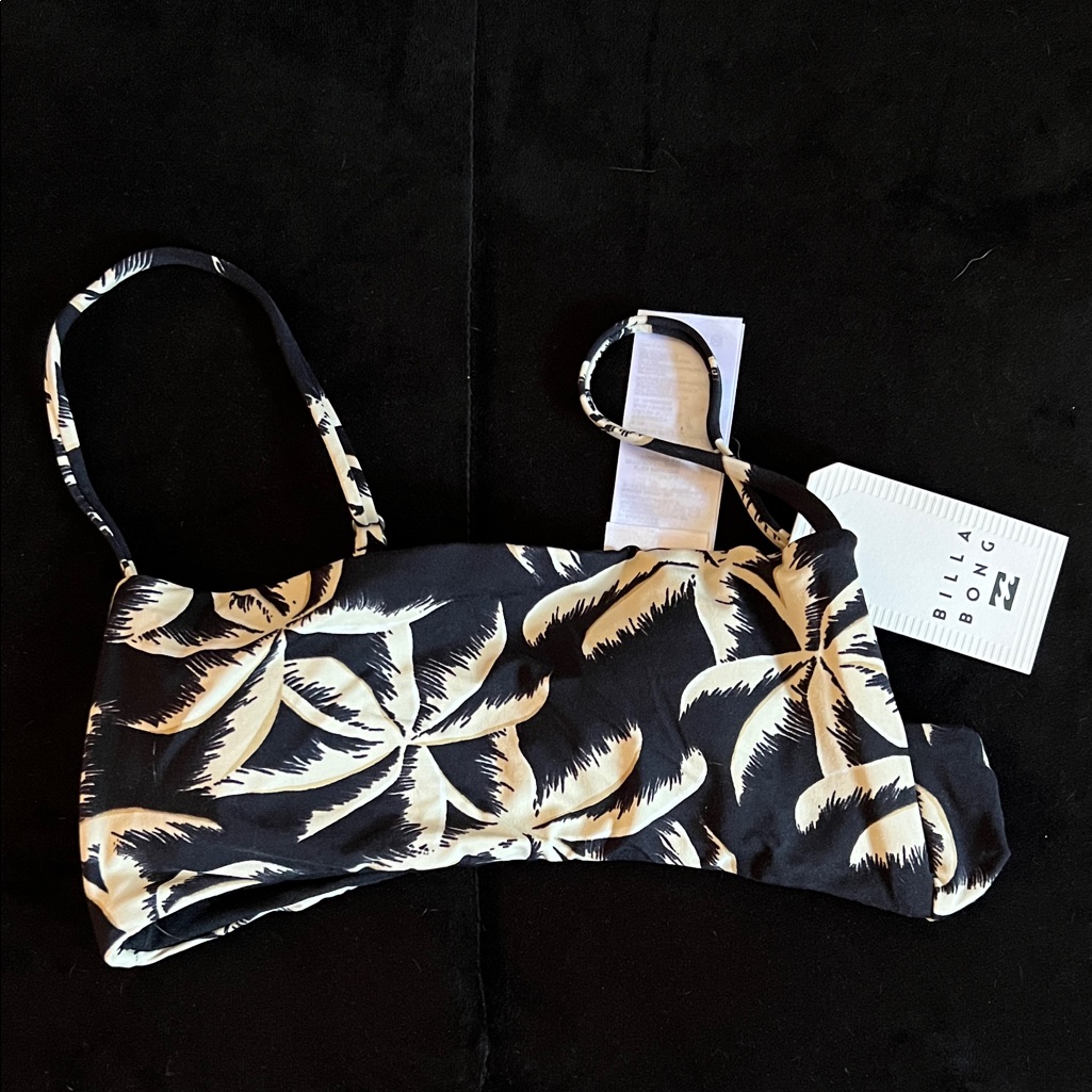 Billabong Black And Cream Palm Bikini Top